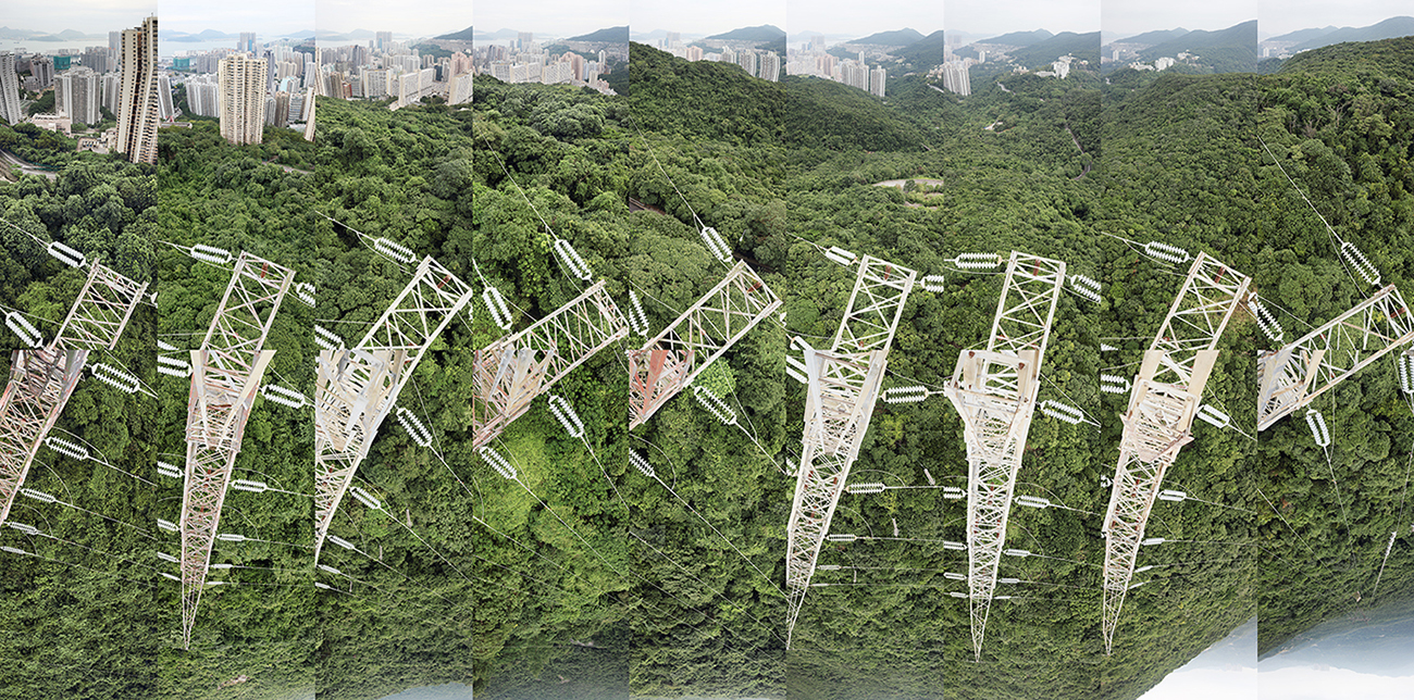 Connecting 9 electricity towers - from Chai Wan into the Tai Tam Gap – Hong Kong, the image is a topological space of perception of the landscape during a day of climbing 9 transmission towers